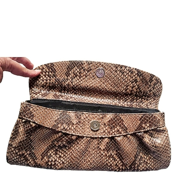 ALPACHINO Brown Python Print Clutch Handbag Patent Leather Classic Womens Purse - Picture 2 of 8